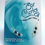 Sterling Silver Ear Curls - Black Swarovski Crystal Beads